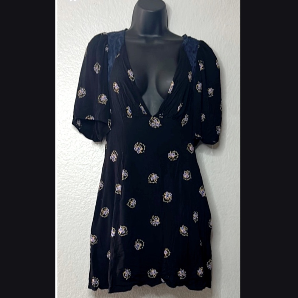Free people Floral Black Dress with Deep V-Neck